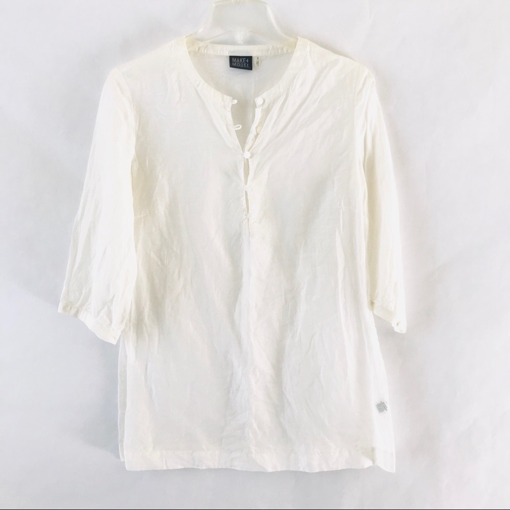 Make + Model White Silk Tunic Pullover Top Small - image 1